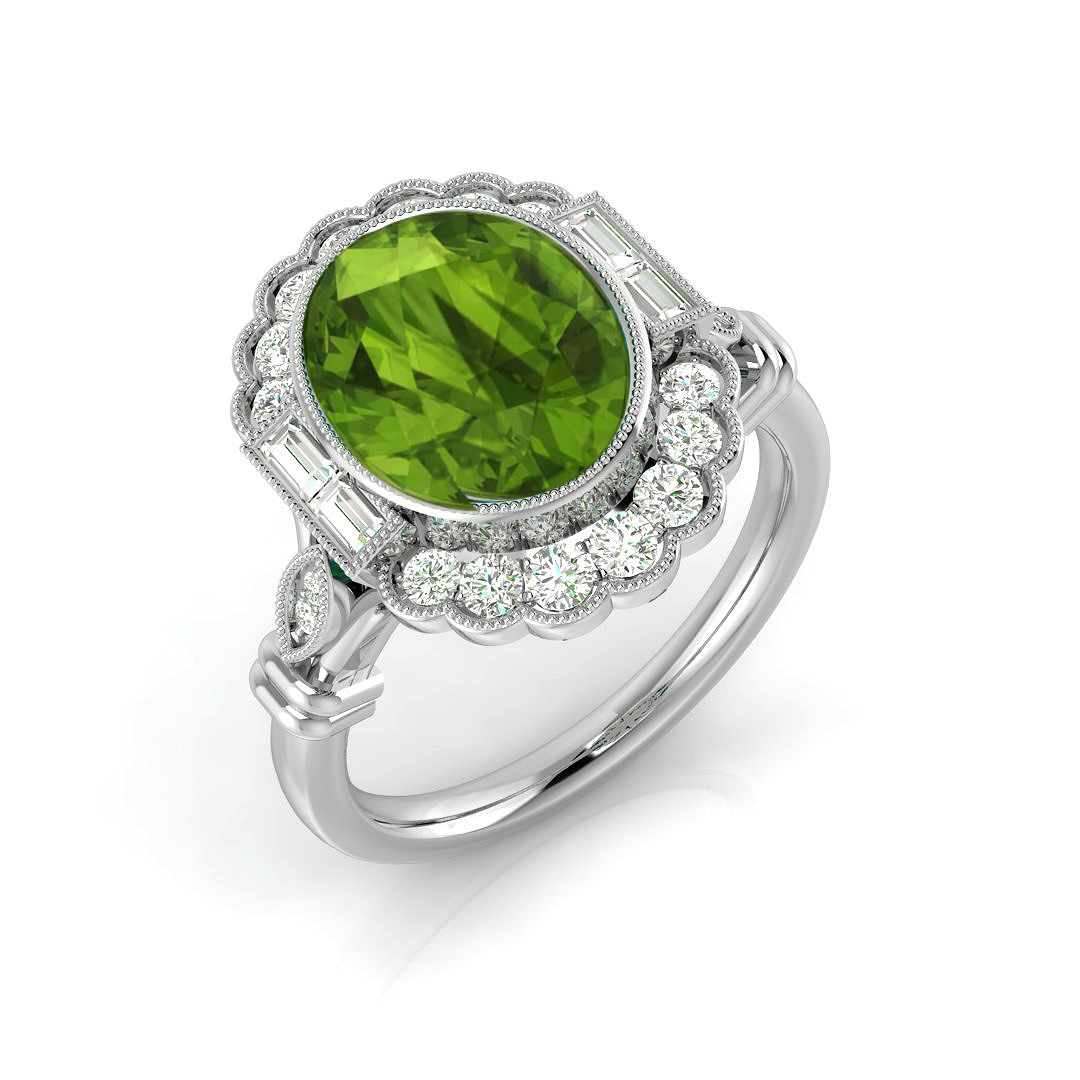 Ellrya Peridot Bezel set  Diamond Ring