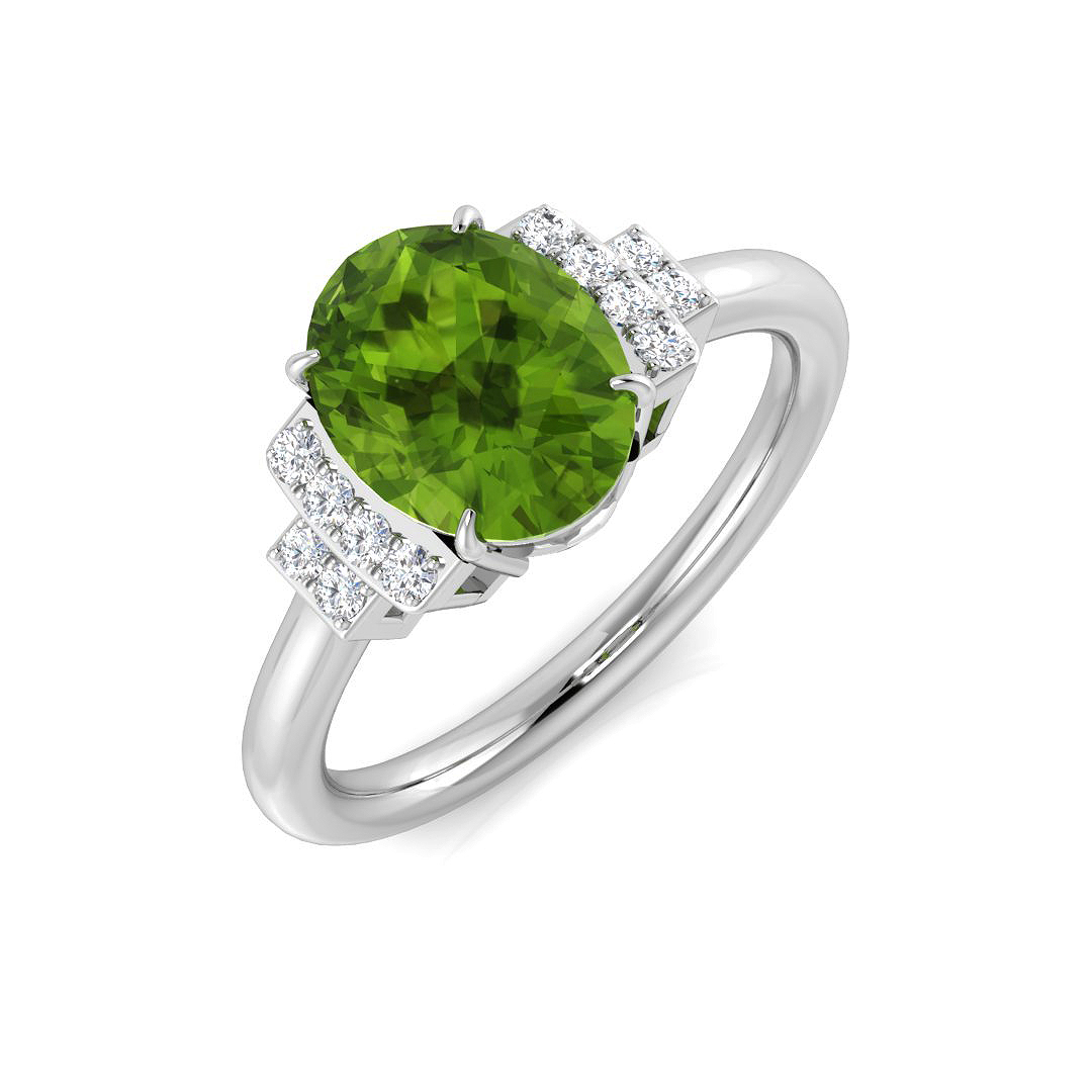 Androna Peridot 4 Prong  Diamond Ring